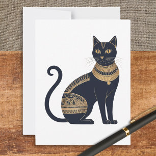 Egyptische Zwarte Kat Elegante Feline Briefkaart
