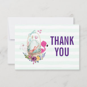 Ei in een mandje met Flamingo en Bunny Dank u Kaart