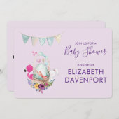 Ei in een mandje met Flamingo en Bunny Shower Kaart (Voorkant / Achterkant)