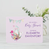 Ei in een mandje met Flamingo en Bunny Shower Kaart (Staand voorkant)