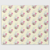 Ei, Roze Flamingo & Bunny, Waterverf Patroon Cadeaupapier (Vlak)