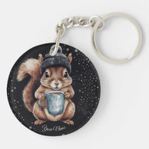 Eichhörnchen mit Tasse und Schnee „Stay Warm“