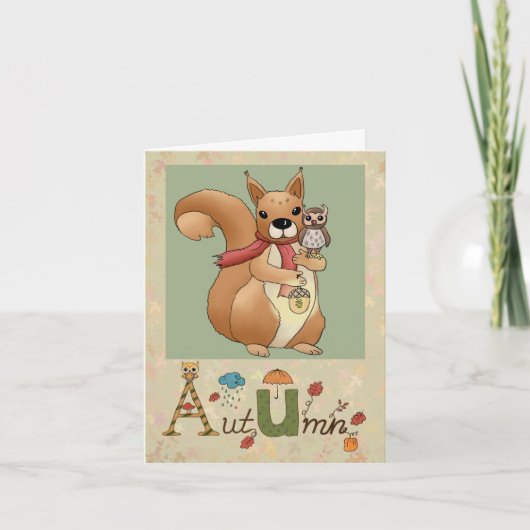 Eichhörnchen und Eule Feestdagen Kaart (Voorkant)