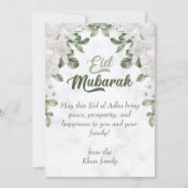 Eid Adha Mubarak Grijs en Groen Bloemen Islamitisc Feestdagenkaart (Voorkant)