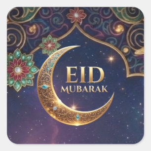 Eid Al-Adha Islamitische viering Goud en marinebla Vierkante Sticker