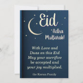 Eid Al Adha Mubarak Elegante Blauwe Wenskaart Kaart (Achterkant)