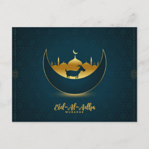 Eid al Adha Mubarak Geiten Sikkel Moskee Gebloemd Feestdagenkaart