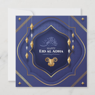 Eid al Adha Mubarak Goat Arabic Calligraphy Blue Feestdagenkaart