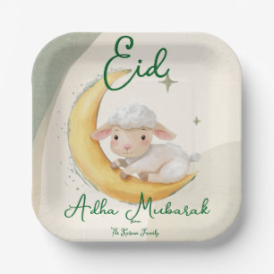 Eid Al Adha Stof Groen Knuffel Schaap Diner  Papieren Bordje