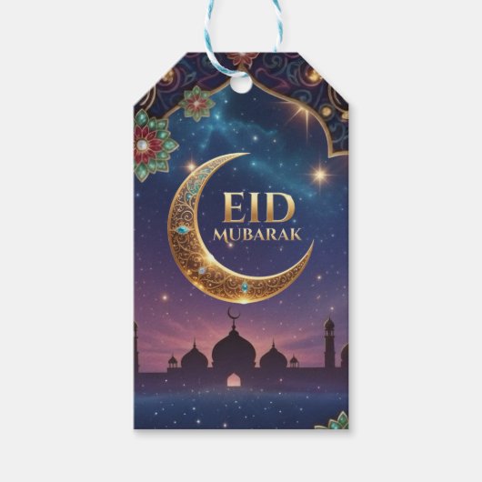 Eid al fitr Islamic celebration Gold And navy Cadeaulabel (Voorkant)