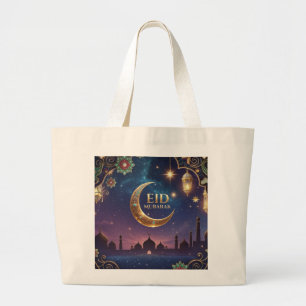 Eid al fitr Islamitische viering Goud en marinebla Grote Tote Bag