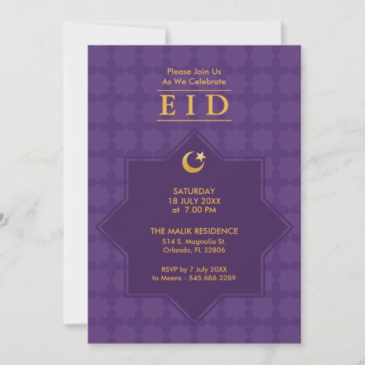 Eid Celebration 8 Pointed Star Party Invitation Kaart (Voorkant)