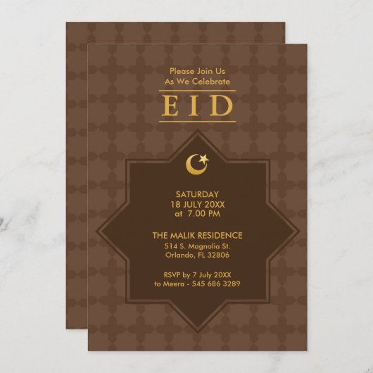Eid Celebration 8 Pointed Star Party Invitation Kaart (Voorkant / Achterkant)