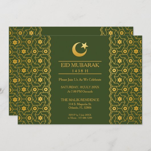 Eid Celebration Party Invitation Islamic Pattern Kaart (Voorkant / Achterkant)