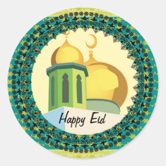 Eid Greetings gele moskee Ronde Sticker