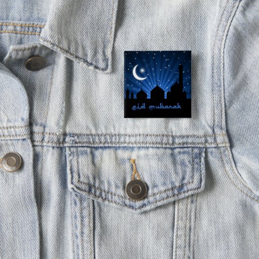 Eid Mosque Blue Night Vierkante Button 5,1 Cm (In situ)