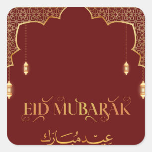 Eid Mubarak 2024 Goud en Rood Aanpassen Vierkante Sticker