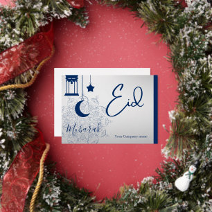 Eid Mubarak /Aangepaste bedrijfsnaam  blauw Groet Folie Feestdagenkaart