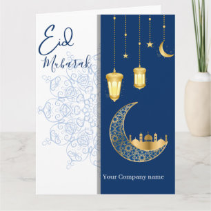 Eid Mubarak /Aangepaste bedrijfsnaam blauwe Groet Kaart