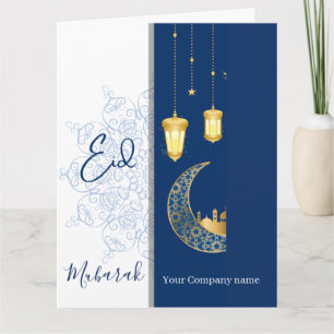Eid Mubarak /Aangepaste bedrijfsnaam blauwe Groet Kaart