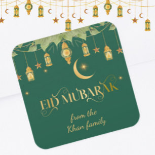 Eid Mubarak Aangepaste naam Elegant Modern Groen G Vierkante Sticker