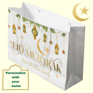 Eid Mubarak Aangepaste naam Elegante witte gouden Groot Cadeauzakje