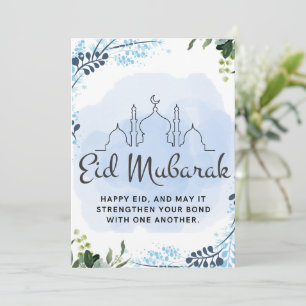 Eid Mubarak Blauwe Bloem Moskee Feestdagenkaart