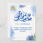 Eid Mubarak Blauwe Bloemen Feestdagenkaart (Voorkant)