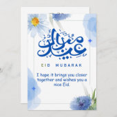 Eid Mubarak Blauwe Bloemen Feestdagenkaart (Voorkant / Achterkant)