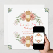 Eid Mubarak Bloemenkrans Islamitische Lamp Eenvoud Feestdagenkaart
