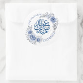 Eid Mubarak Blue Flower WreatSticker Ronde Sticker (Tas)