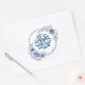 Eid Mubarak Blue Flower WreatSticker Ronde Sticker (Envelop)