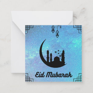 Eid Mubarak Blue Milky, weg in Black Text Note Kaa Notitiekaartje