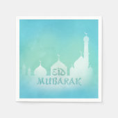 Eid Mubarak Blue Waterverf Mosque - Papier Napkin Servet (Voorkant)