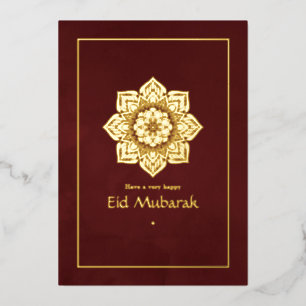 Eid Mubarak bordeauxrode en gouden folie kerstkaar Feestdagenkaart