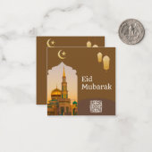 Eid Mubarak Brown en Gold met tekst Notitiekaartje (Voorkant / Achterkant in situ)