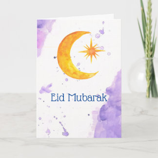 Eid Mubarak Crescent Moon and Star Waterverf Kaart