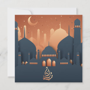Eid Mubarak Crescent Mosque Goldrose Blue Feestdagenkaart