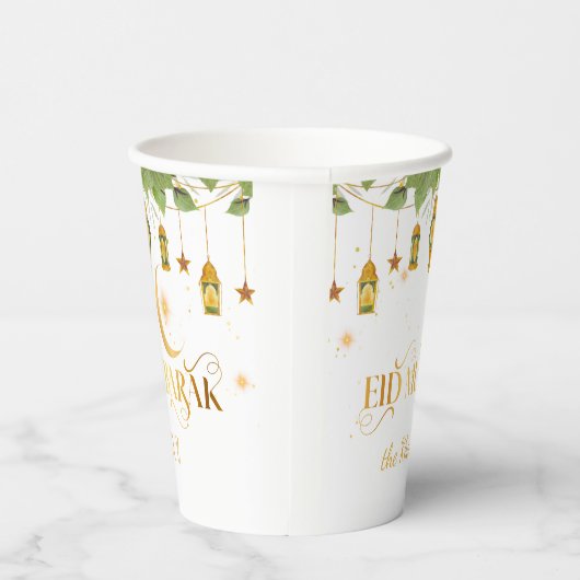 "Eid Mubarak" Custom Elegant Modern Wit Goud Papieren Bekers (Rechts)