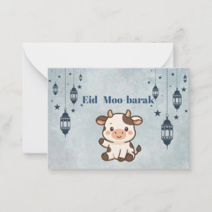 Eid mubarak, Eid ul adha koe grappige grap blauwe Notitiekaartje
