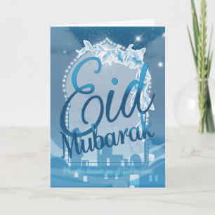 Eid Mubarak, Eid Wenskaart, Eid Blue Kaart