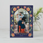 Eid Mubarak Elegant Blauw Bloemen Foto Folie Feestdagenkaart (Staand Voorkant)