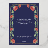 Eid Mubarak Elegant Blauw Bloemen Foto Folie Feestdagenkaart (Achterkant)