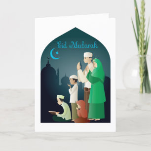 Eid Mubarak Familie Foto Groet Feestdagen Kaart