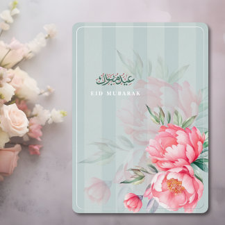 Eid Mubarak Floral Pink Peony Silver Folie Feestdagenkaart