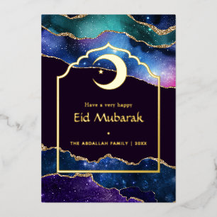 Eid Mubarak Galaxy en Goud Agaat Folie Feestdagenkaart