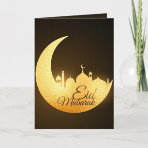 Eid Mubarak Gloeiende Cresent Moskee Bruin Goud Feestdagen Kaart