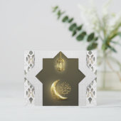 Eid Mubarak Gold Crescent Arabic Lantern Patroon Feestdagenkaart (Staand voorkant)