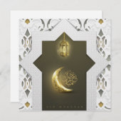 Eid Mubarak Gold Crescent Arabic Pattern Lantern Feestdagenkaart (Voorkant / Achterkant)