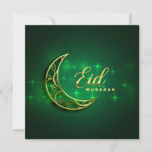 Eid Mubarak Gold Crescent Sparkle Green Feestdagenkaart